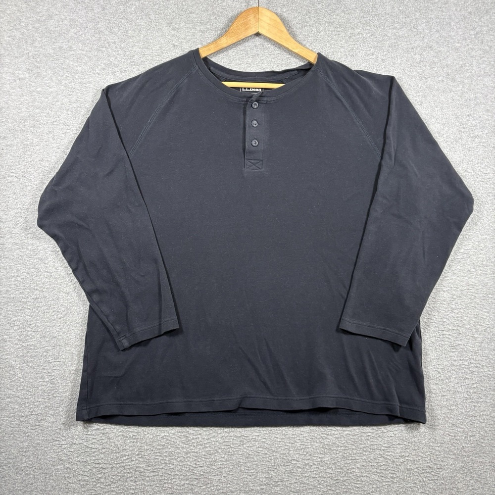 LL Bean Henley Shirt Mens Large Black Long Sleeve Traditional Fit Cotton Preppy